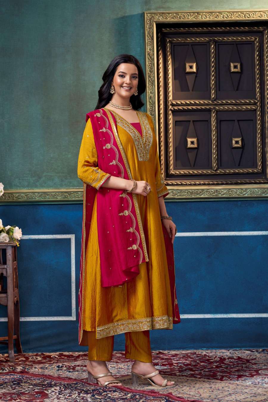 1MODERN VICHITRA SILK EMBROIDERY, SEQUENCE & CODING WORK ANARKALI BOTTOM WITH DUPATTA WEDDING WEAR WHOLESALE PRICE ETHNIC GARMENT (5)