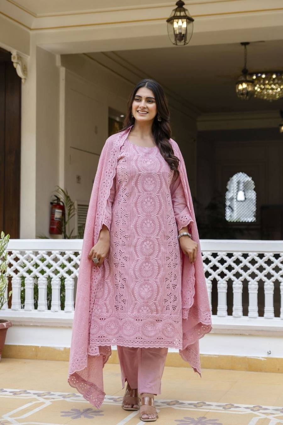 1NEW ARRIVAL CAMBRIC COTTON BORING CHIKAN KARI WORK TOP BOTTOM WITH DUPATTA FESTIVE WEAR WHOLESALE PRICE ETHNIC GARMENT (41)