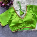 NEW ARRIVAL MALAAI SATIN FANCY LACE WORK READY TO WEAR BLOUSE PARROT GREEN