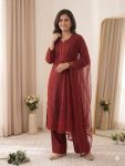 1NEW ARRIVAL MUL CHANDERI HAND MIRROR WITH SEQUENCE EMBROIDERY AND CUTWORK TOP PALAZZO WITH DUPATTA FESTIVE WEAR WHOLESALE PRICE ETHNIC GARMENT (7)