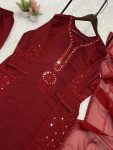 1NEW ARRIVAL MUL CHANDERI HAND MIRROR WITH SEQUENCE EMBROIDERY AND CUTWORK TOP PALAZZO WITH DUPATTA FESTIVE WEAR WHOLESALE PRICE ETHNIC GARMENT (7)