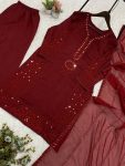 1NEW ARRIVAL MUL CHANDERI HAND MIRROR WITH SEQUENCE EMBROIDERY AND CUTWORK TOP PALAZZO WITH DUPATTA FESTIVE WEAR WHOLESALE PRICE ETHNIC GARMENT (7)