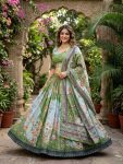 NEW ARRIVAL TABBY SILK DIGITAL PRINTED WITH EMBROIDERY WORK LEHENGA CHOLI WITH DUPATTA GREEN