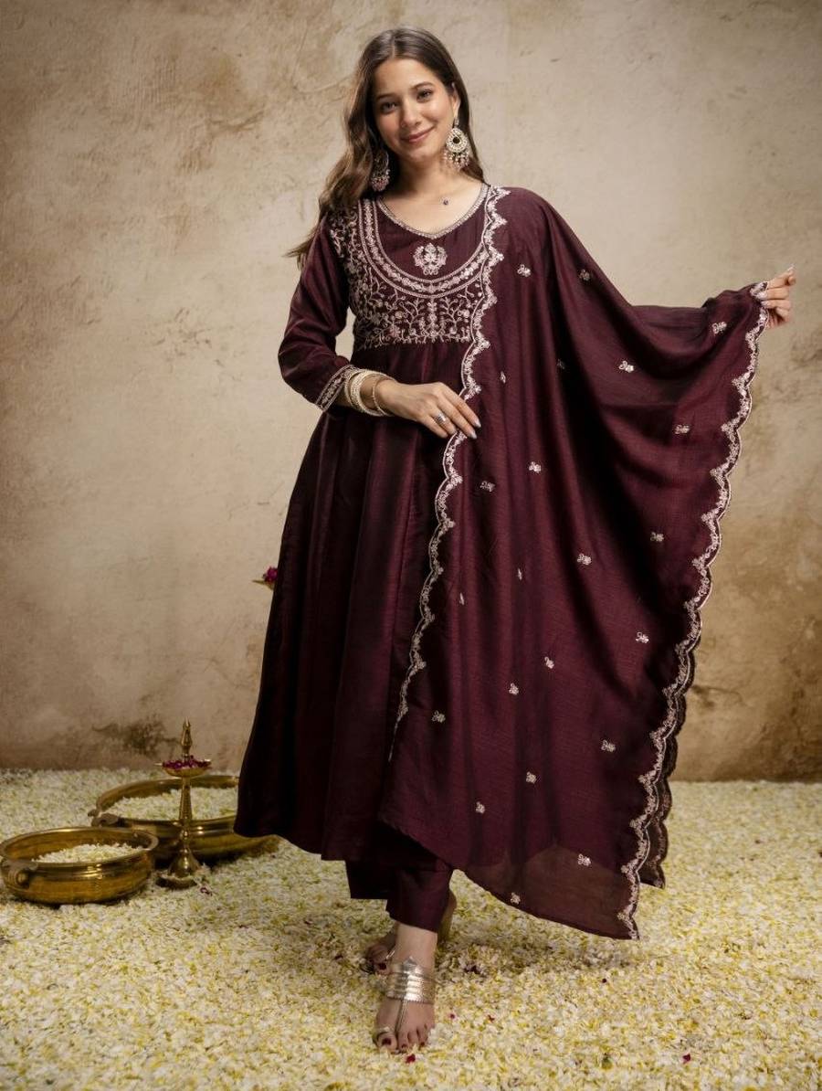 1NEW ARRIVAL VICHITRA SILK SEQUENCE CODING EMBROIDERY WORK TOP BOTTOM WITH DUPATTA FESTIVE WEAR WHOLESALE PRICE ETHNIC GARMENT (3)