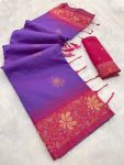 1RICH LOOK BANARASI SILK COPPER ZARI FLOWER MOTIFS & WOVEN BORDER WORK SAREE WITH UNSTITCHED BLOUSE FESTIVE WEAR WHOLESALE PRICE ETHNIC GARMENT (1)
