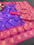 1RICH LOOK BANARASI SILK COPPER ZARI FLOWER MOTIFS & WOVEN BORDER WORK SAREE WITH UNSTITCHED BLOUSE FESTIVE WEAR WHOLESALE PRICE ETHNIC GARMENT (1)