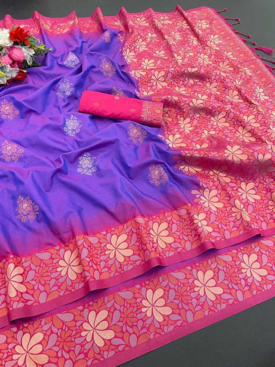 1RICH LOOK BANARASI SILK COPPER ZARI FLOWER MOTIFS & WOVEN BORDER WORK SAREE WITH UNSTITCHED BLOUSE FESTIVE WEAR WHOLESALE PRICE ETHNIC GARMENT (3)