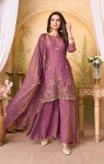 RICH LOOK BERRY SILK EMBROIDERY, SEQUENCE & CODING WORK TOP PALAZZO WITH DUPATTA PINK
