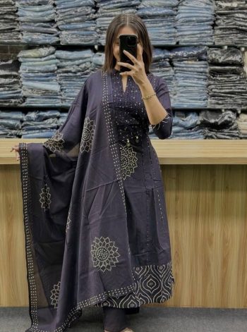 RICH LOOK COTTON ADDA WORK & HEAVY PINTEX WITH 4 PEARL LATKAN WORK TOP BOTTOM WITH DUPATTA BLACK
