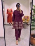 RICH LOOK COTTON EMBROIDERY WORK CO-ORD SET WINE