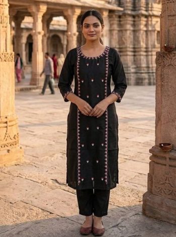 RICH LOOK COTTON EMBROIDERY WORK ONLY KURTI BLACK