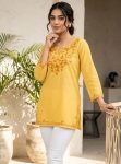 RICH LOOK COTTON EMBROIDERY WORK TOP YELLOW