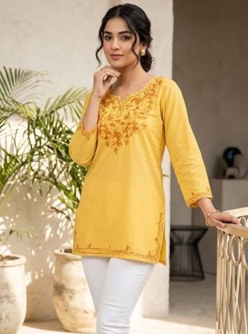 RICH LOOK COTTON EMBROIDERY WORK TOP YELLOW