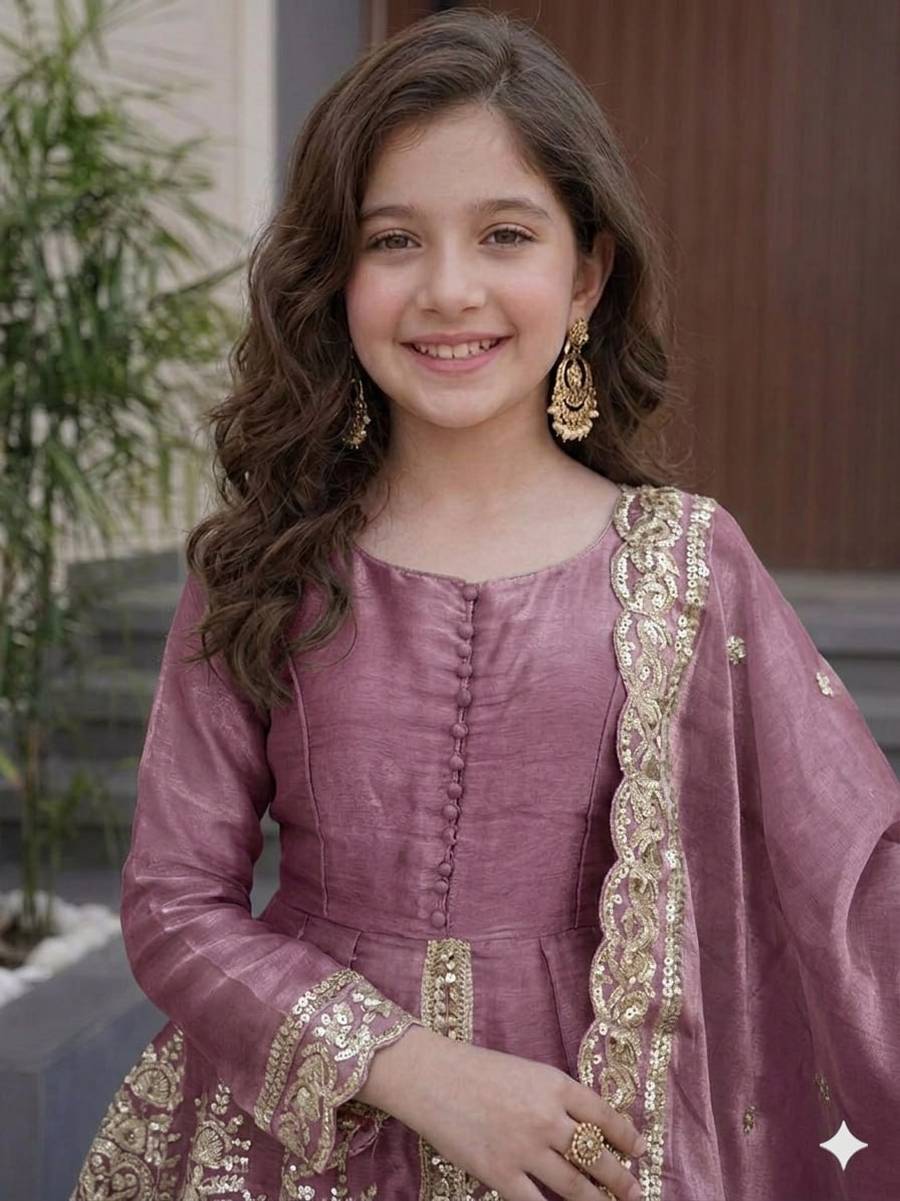 1RICH LOOK FENDY SILK EMBROIDERY & SEQUENCE WORK KID'S TOP PALAZZO WITH DUPATTA FESTIVE WEAR WHOLESALE PRICE ETHNIC GARMENT (4)