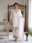 RICH LOOK GEORGETTE EMBROIDERY WORK TOP PALAZZO WITH DUPATTA WHITE AND PEACH