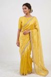 RICH LOOK GMY SILK HANDWORK COLOURFUL LACE BORDER WORK SAREE WITH UNSTITCHED BLOUSE YELLOW