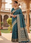 RICH LOOK LICHI SILK WEAVING WORK SAREE WITH UNSTITCHED BLOUSE TEAL
