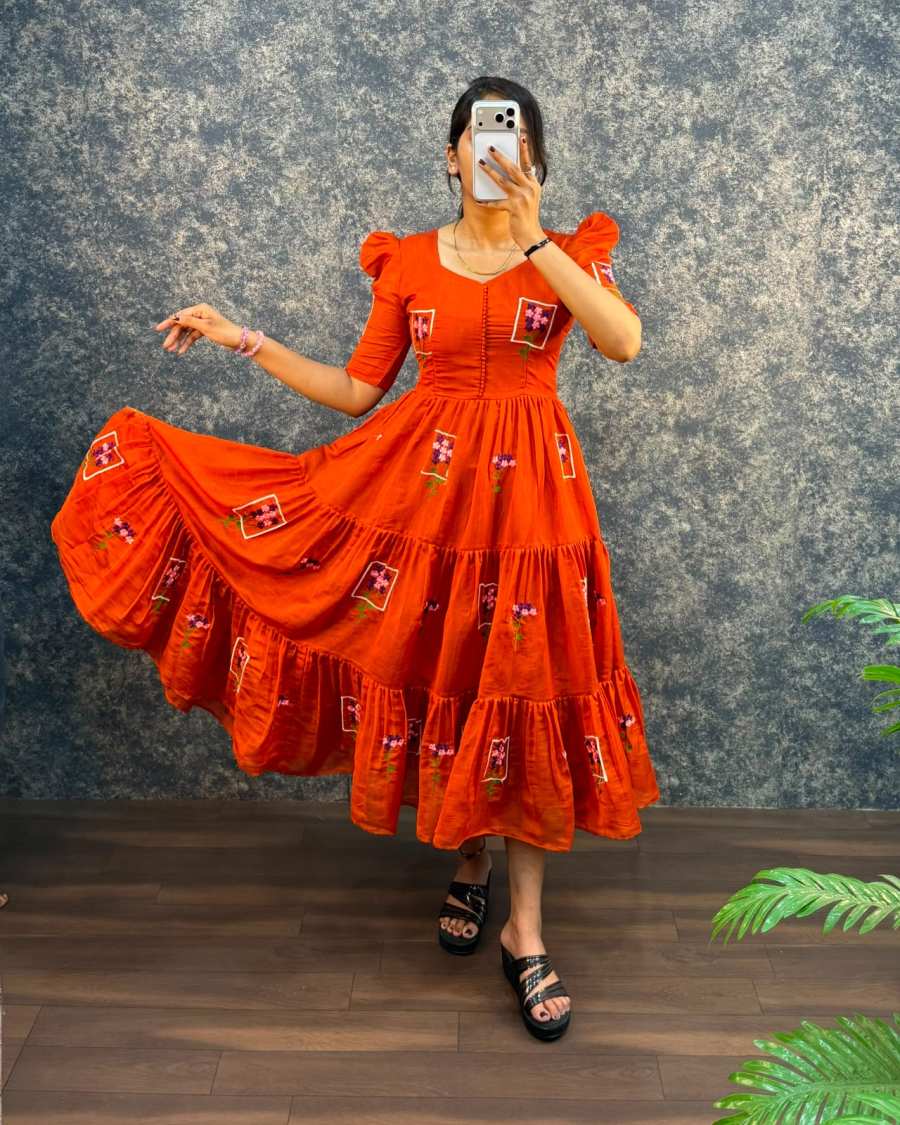 1RICH LOOK MUL COTTON EMBROIDERY WORK ONE PIECE MAXI DRESS PARTY WEAR WHOLESALE PRICE ETHNIC GARMENT (17)