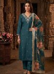 RICH LOOK SLUB COTTON CUT PASTE EMBROIDERY WORK TOP BOTTOM WITH DUPATTA TEAL