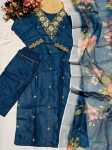 1RICH LOOK SLUB COTTON CUT PASTE EMBROIDERY WORK TOP BOTTOM WITH DUPATTA FESTIVE WEAR WHOLESALE PRICE ETHNIC GARMENT (10)