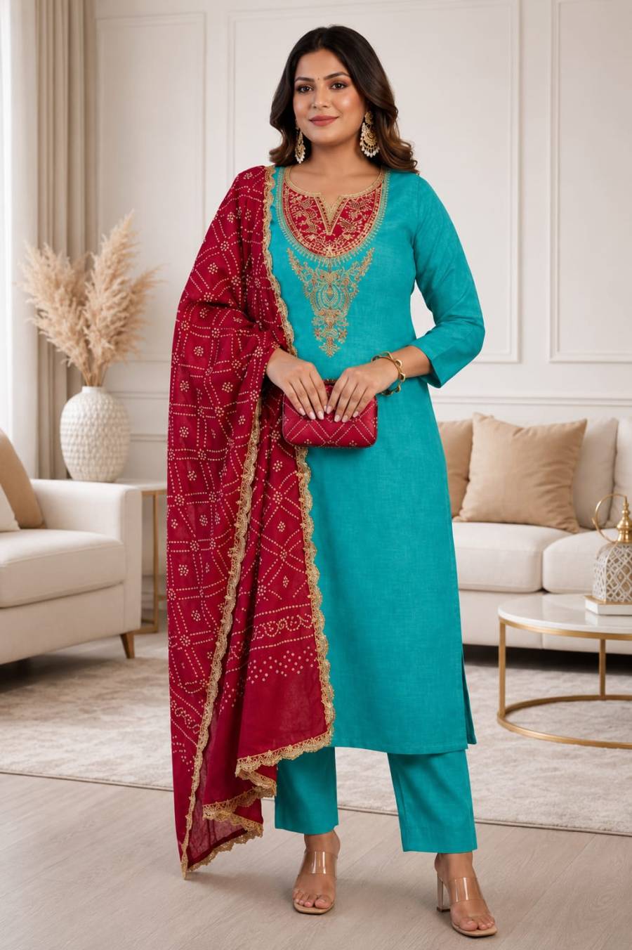 1RICH LOOK SLUB COTTON EMBROIDERY WORK TOP BOTTOM WITH DUPATTA FESTIVE WEAR WHOLESALE PRICE ETHNIC GARMENT (12)