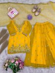 1TRADITINAL GEORGETTE EMBROIDERY WORK KID’S TOP PALAZZO WITH DUPATTA FESTIVE WEAR WHOLESALE PRICE ETHNIC GARMENT (2)