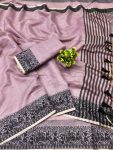 TRADITIONAL COTTON SOFT SILK JACQUARD WEAVING BORDER WORK SAREE WITH UNSTITCHED BLOUSE BABY PINK