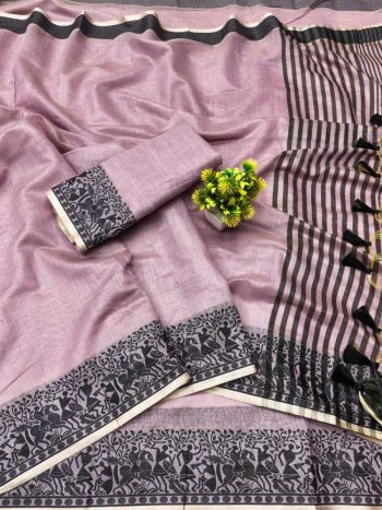 TRADITIONAL COTTON SOFT SILK JACQUARD WEAVING BORDER WORK SAREE WITH UNSTITCHED BLOUSE BABY PINK