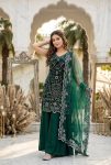 FANCY GEORGETTE EMBROIDERY SEQUENCE PEARL HAND WORK TOP PALAZZO WITH DUPATTA GREEN