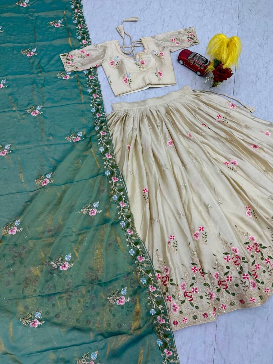 21MODERN CHINON EMBROIDERY THREAD & SEQUENCE WORK LEHENGA CHOLI WITH DUPATTA WEDDING WEAR WHOLESALE PRICE ETHNIC GARMENT (17)