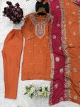 21NEW ARRIVAL CHINON EMBROIDERY WORK TOP BOTTOM WITH DUPATTA FESTIVE WEAR WHOLESALE PRICE ETHNIC GARMENT (11)