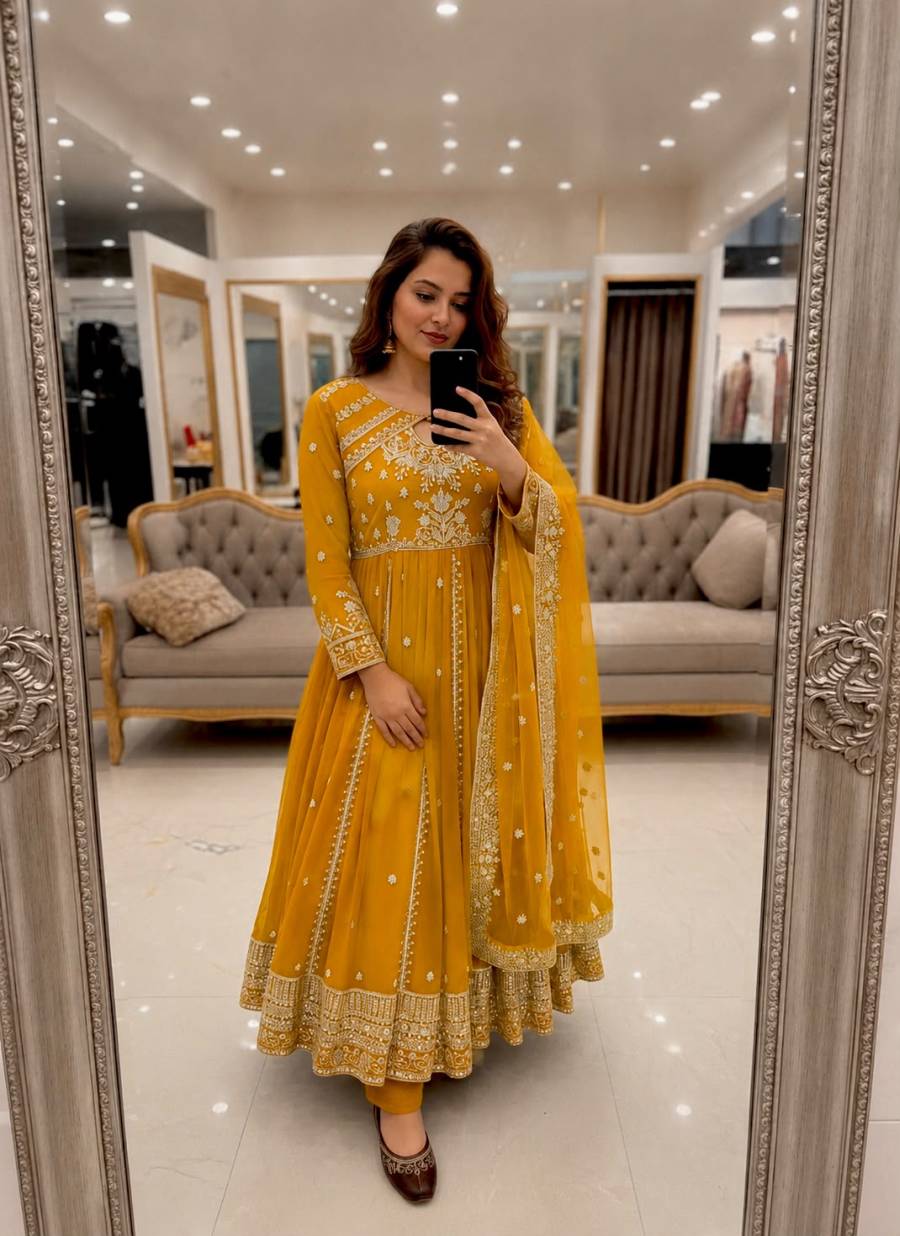 23RICH LOOK GEORGETTE SEQUENCE AND ZARI WORK WITH FANCY LACE WORK GOWN BOTTOM WITH DUPATTA FESTIVE WEAR WHOLESALE PRICE ETHNIC GARMENT (3)