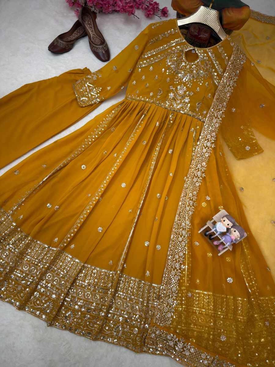 23RICH LOOK GEORGETTE SEQUENCE AND ZARI WORK WITH FANCY LACE WORK GOWN BOTTOM WITH DUPATTA FESTIVE WEAR WHOLESALE PRICE ETHNIC GARMENT (6)