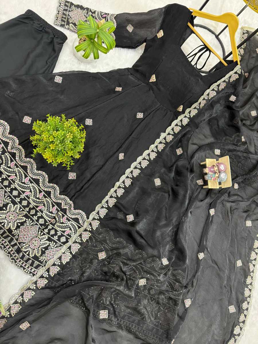 25MODERN FENDY SATIN EMBROIDERY WORK WITH FANCY LACE WORK GOWN BOTTOM WITH DUPATTA FESTIVE WEAR WHOLESALE PRICE ETHNIC GARMENT (1)