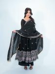 MODERN FENDY SATIN EMBROIDERY WORK WITH FANCY LACE WORK GOWN BOTTOM WITH DUPATTA BLACK