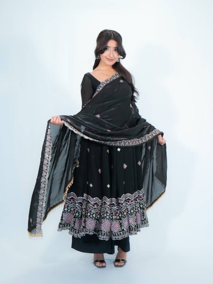 25MODERN FENDY SATIN EMBROIDERY WORK WITH FANCY LACE WORK GOWN BOTTOM WITH DUPATTA FESTIVE WEAR WHOLESALE PRICE ETHNIC GARMENT (2)