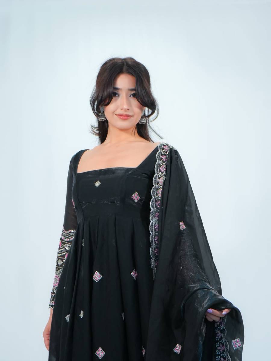 25MODERN FENDY SATIN EMBROIDERY WORK WITH FANCY LACE WORK GOWN BOTTOM WITH DUPATTA FESTIVE WEAR WHOLESALE PRICE ETHNIC GARMENT (4)