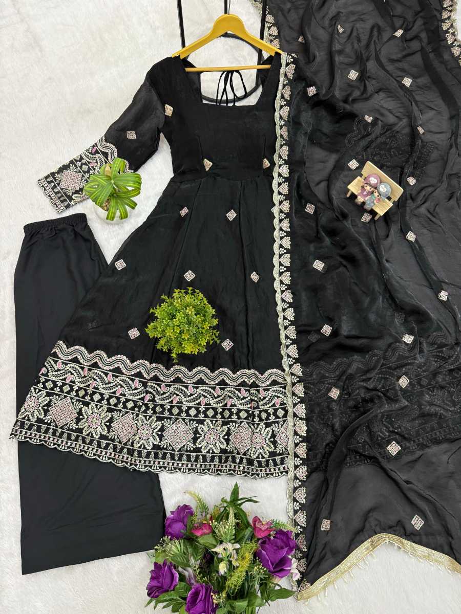 25MODERN FENDY SATIN EMBROIDERY WORK WITH FANCY LACE WORK GOWN BOTTOM WITH DUPATTA FESTIVE WEAR WHOLESALE PRICE ETHNIC GARMENT (7)
