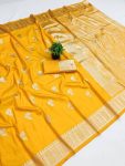 DESIGNER BANARASI SILK SELF & ZARI WEAVING RICH PALLU UNIQUE BORDER WORK SAREE WITH UNSTITCHED BLOUSE YELLOW