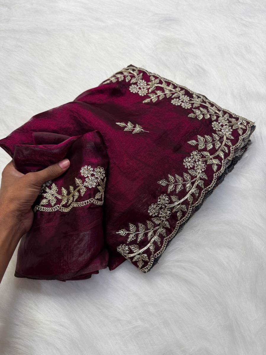 2DESIGNER FENDY SATIN CONTRAST PALLU SPRING DORI EMBROIDERY WORK CUTWORK BORDER SAREE WITH UNSTITCHED BLOUSE WEDDING WEAR WHOLESALE PRICE ETHNIC GARMENT (14)