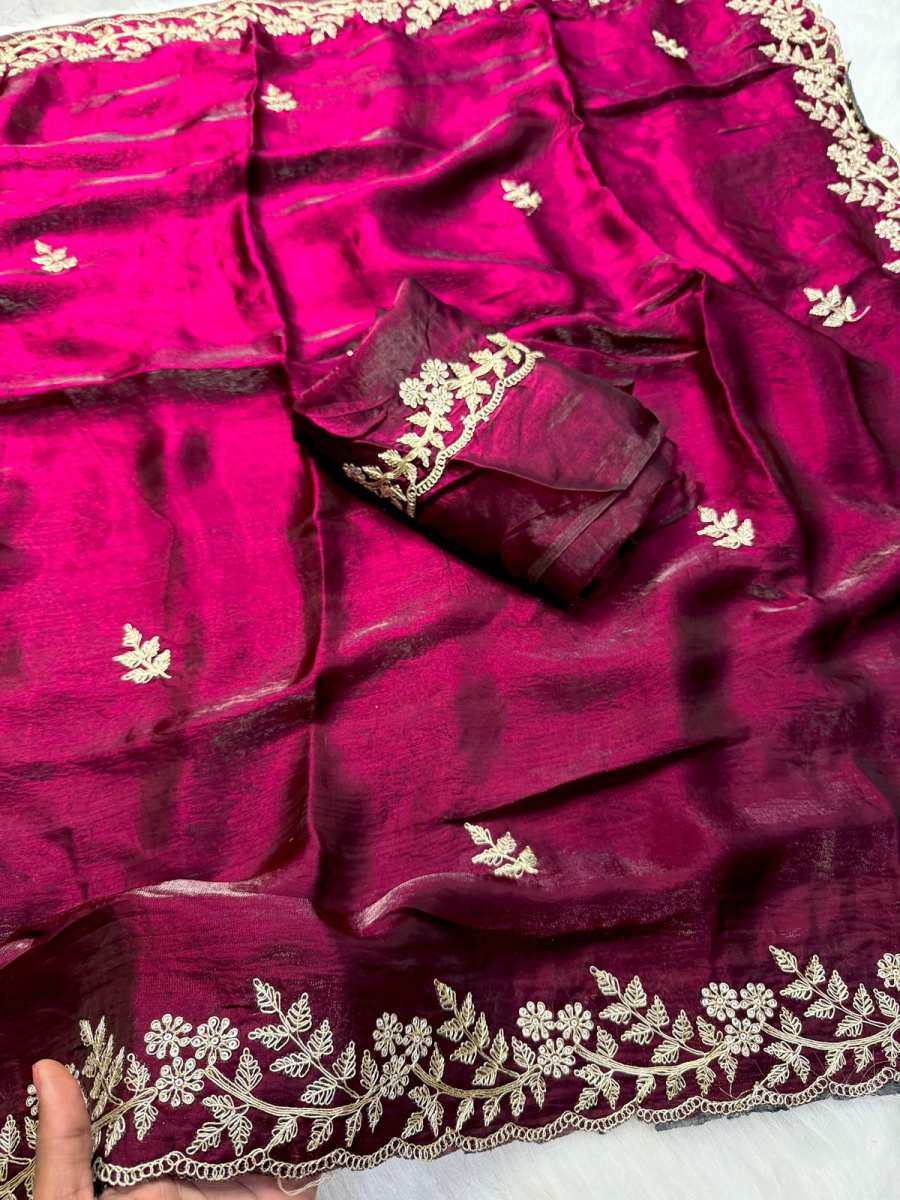 2DESIGNER FENDY SATIN CONTRAST PALLU SPRING DORI EMBROIDERY WORK CUTWORK BORDER SAREE WITH UNSTITCHED BLOUSE WEDDING WEAR WHOLESALE PRICE ETHNIC GARMENT (16)
