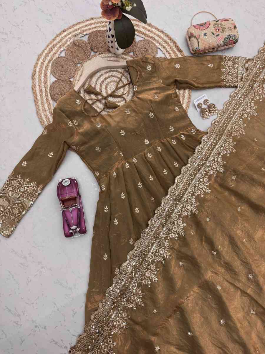 2DESIGNER FENDY SILK EMBROIDERY SEQUENCE WORK GOWN BOTTOM WITH DUPATTA WEDDING WEAR WHOLESALE PRICE ETHNIC GARMENT (10)