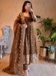 2DESIGNER FENDY SILK EMBROIDERY SEQUENCE WORK GOWN BOTTOM WITH DUPATTA WEDDING WEAR WHOLESALE PRICE ETHNIC GARMENT (6)