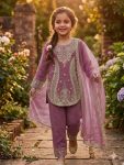 DESIGNER GEORGETTE EMBROIDERY WITH MOTI WORK KID'S TOP BOTTOM WITH DUPATTA PINK