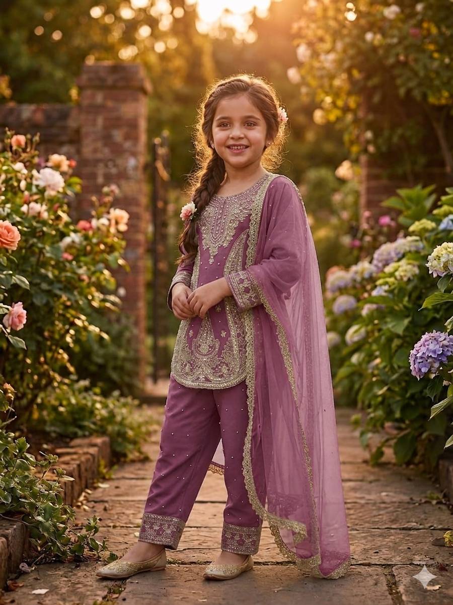 2DESIGNER GEORGETTE EMBROIDERY WITH MOTI WORK KID'S TOP BOTTOM WITH DUPATTA FESTIVE WEAR WHOLESALE PRICE ETHNIC GARMENT (27)