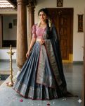 DESIGNER SILK WOVEN WORK LEHENGA CHOLI WITH DUPATTA GREY