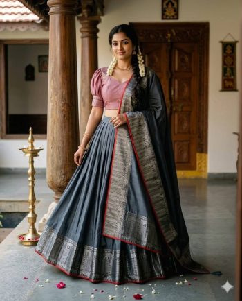 DESIGNER SILK WOVEN WORK LEHENGA CHOLI WITH DUPATTA GREY