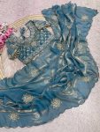 2DESIGNER SOFT FENDY SATIN SILK HAND WORK AND CUT WORK WITH ARCO BORDER SAREE WITH STITCH BLOUSE WHOLESALE PRICE ETHNIC GARMENT (13)