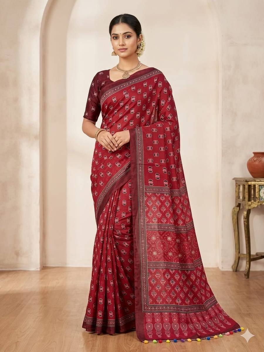 2FANCY CHINON AJRAK DIGITAL PRINT WITH REAL MIRROR WORK WITH KODI LACE BORDER WORK SAREE WITH UNSTITCHED BLOUSE PARTY WEAR WHOLESALE PRICE ETHNIC GARMENT (2)