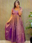 FANCY KOTA TISSUE SILK MAGGAM HAND WORK GOWN PURPLE